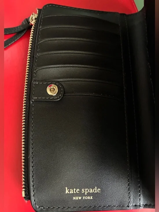 kate spade Black & White Floral Leather Zip Wallet - Picture 5 of 10